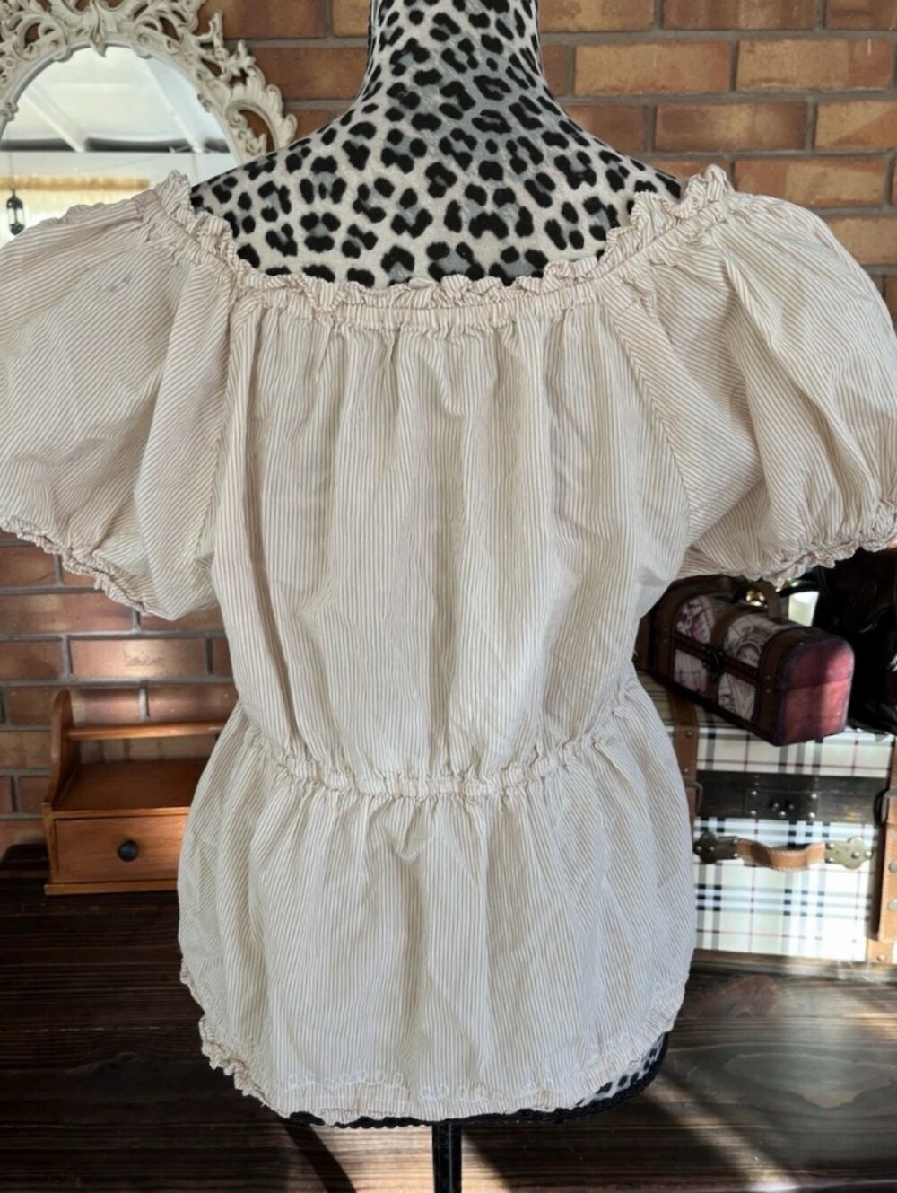 Anthropologie Puff Sleeve Embroidered Babydoll Top - Picture 4 of 5